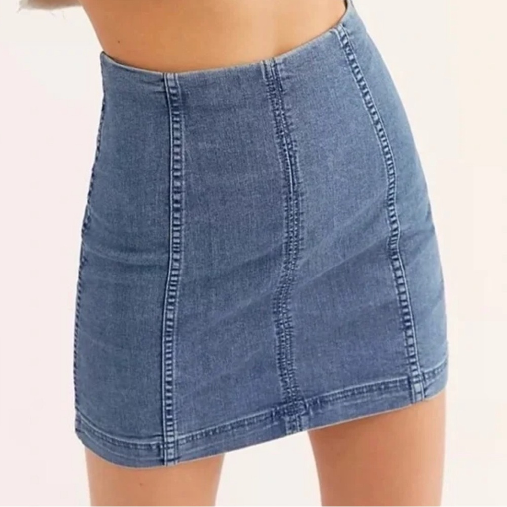 Free People Mini Denim Skirt, Size 10, Color Light Wash Denim